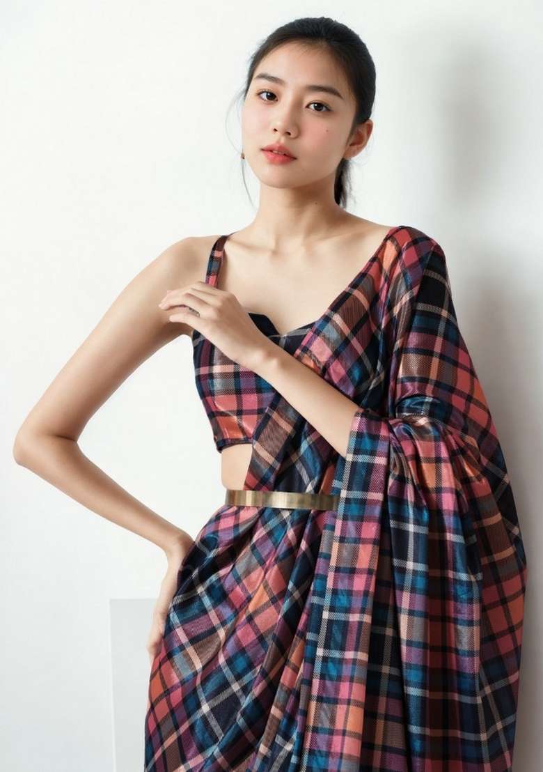 Multicolor Abstract Print Art Silk Saree Set for Diwali and Festive Wear - Indya