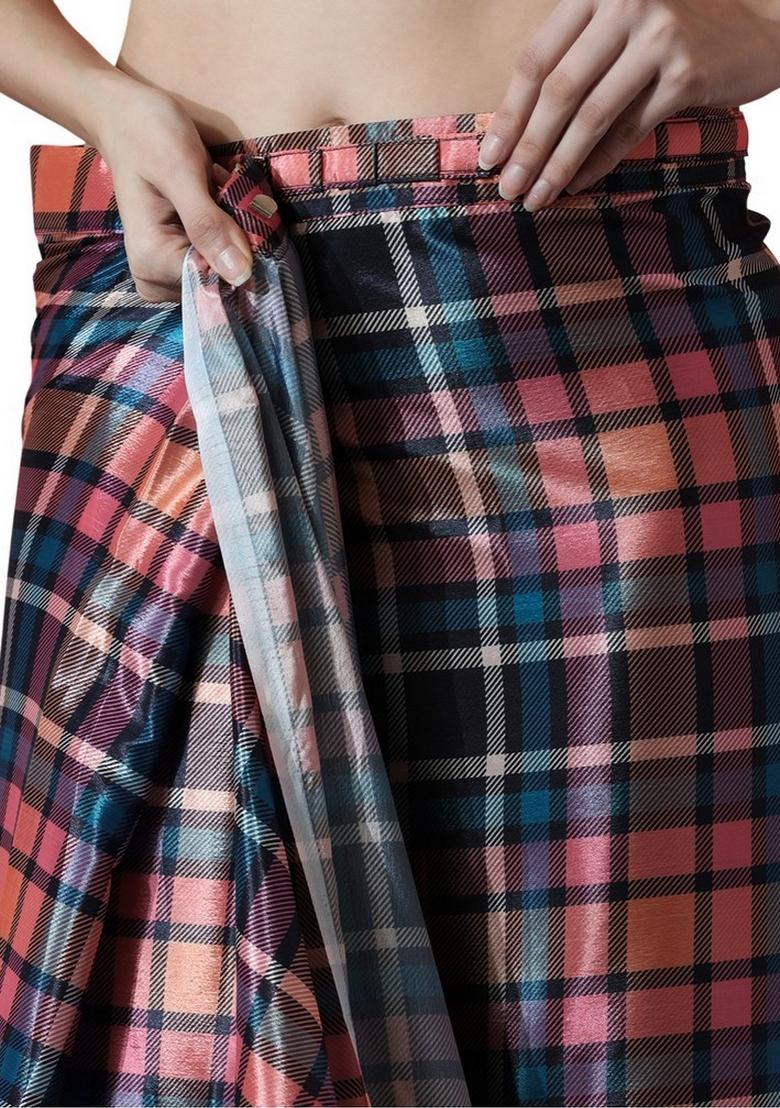 Multicolor Abstract Print Art Silk Saree Set