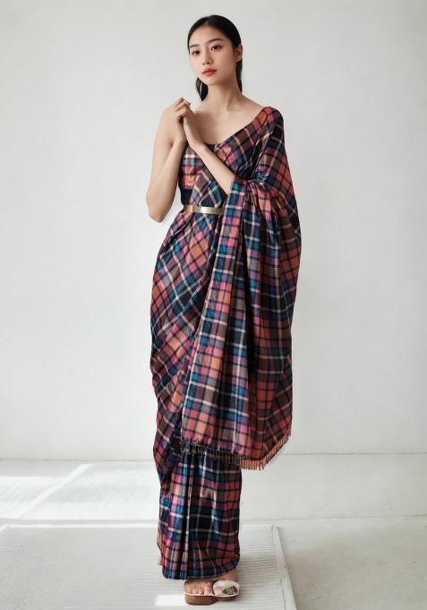 Multicolor Abstract Print Art Silk Saree Set