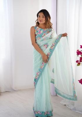 Multicolor Abstract Print Net Saree Set