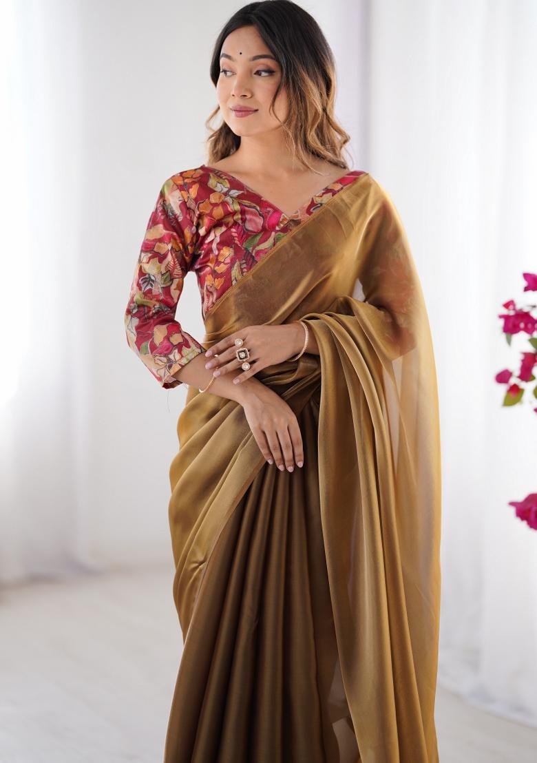 Multicolor Abstract Print Art Silk Saree Set