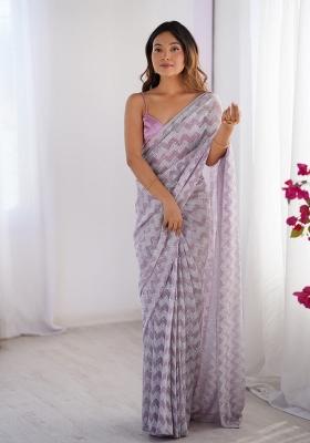 Pink Abstract Print Art Silk Saree Set