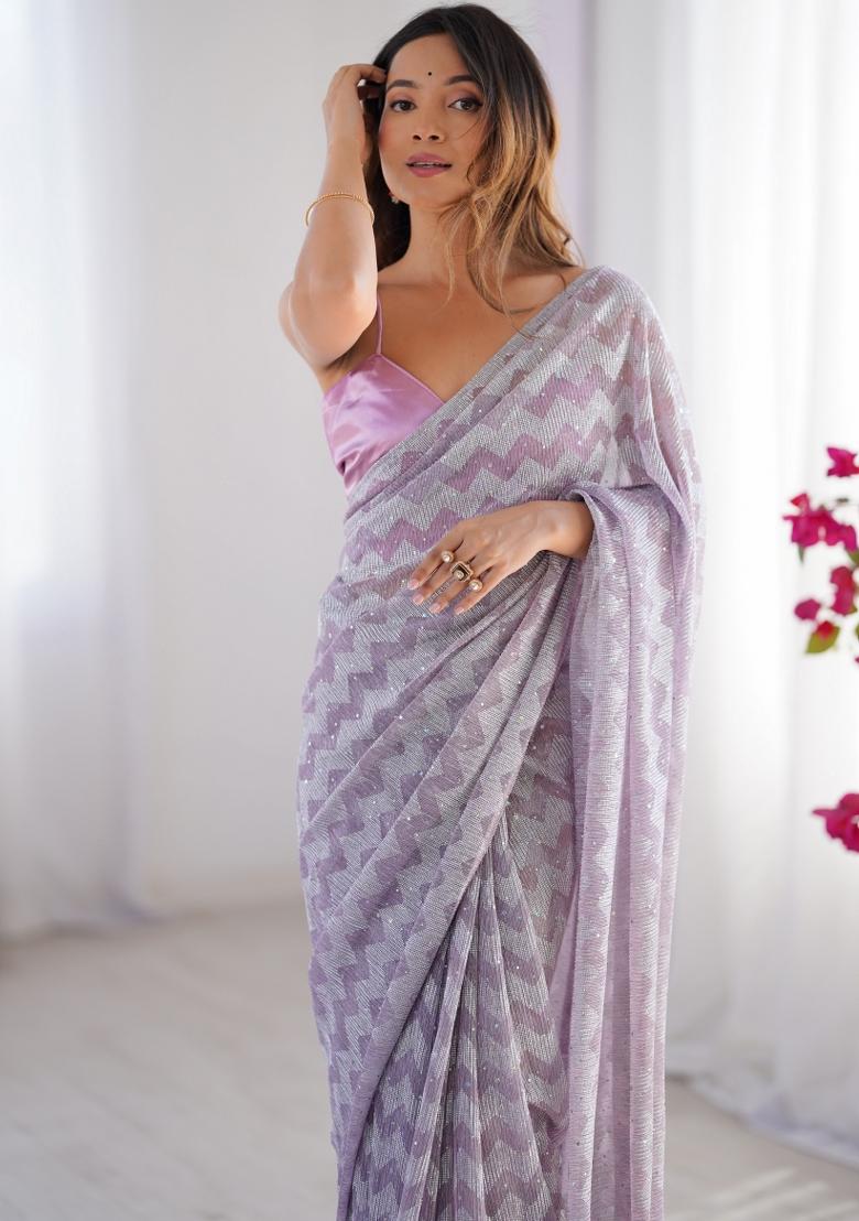 Pink Abstract Print Art Silk Saree Set