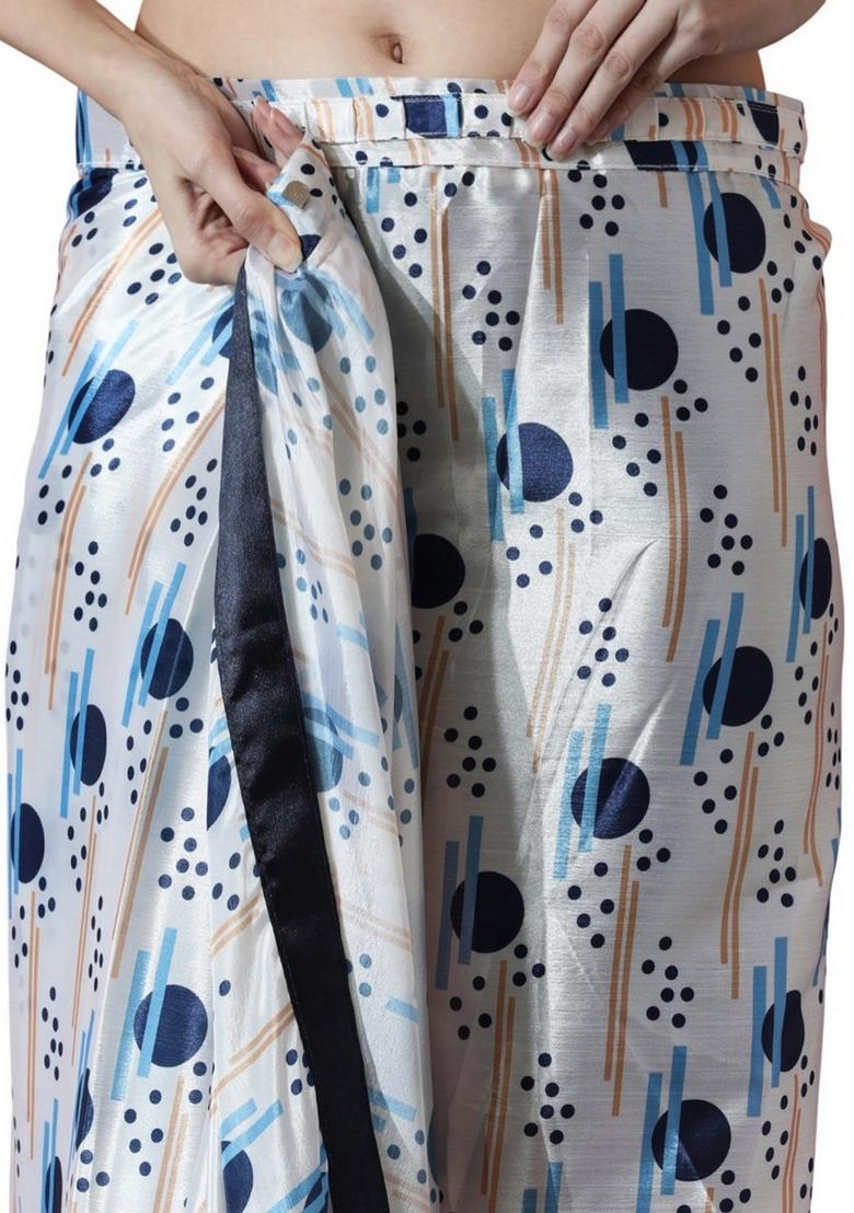 White Abstract Print Art Silk Saree Set