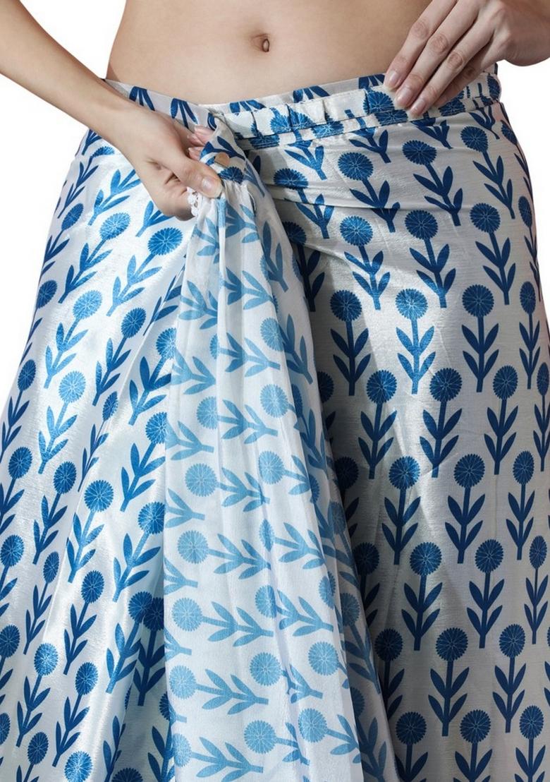 Blue Abstract Print Art Silk Saree Set