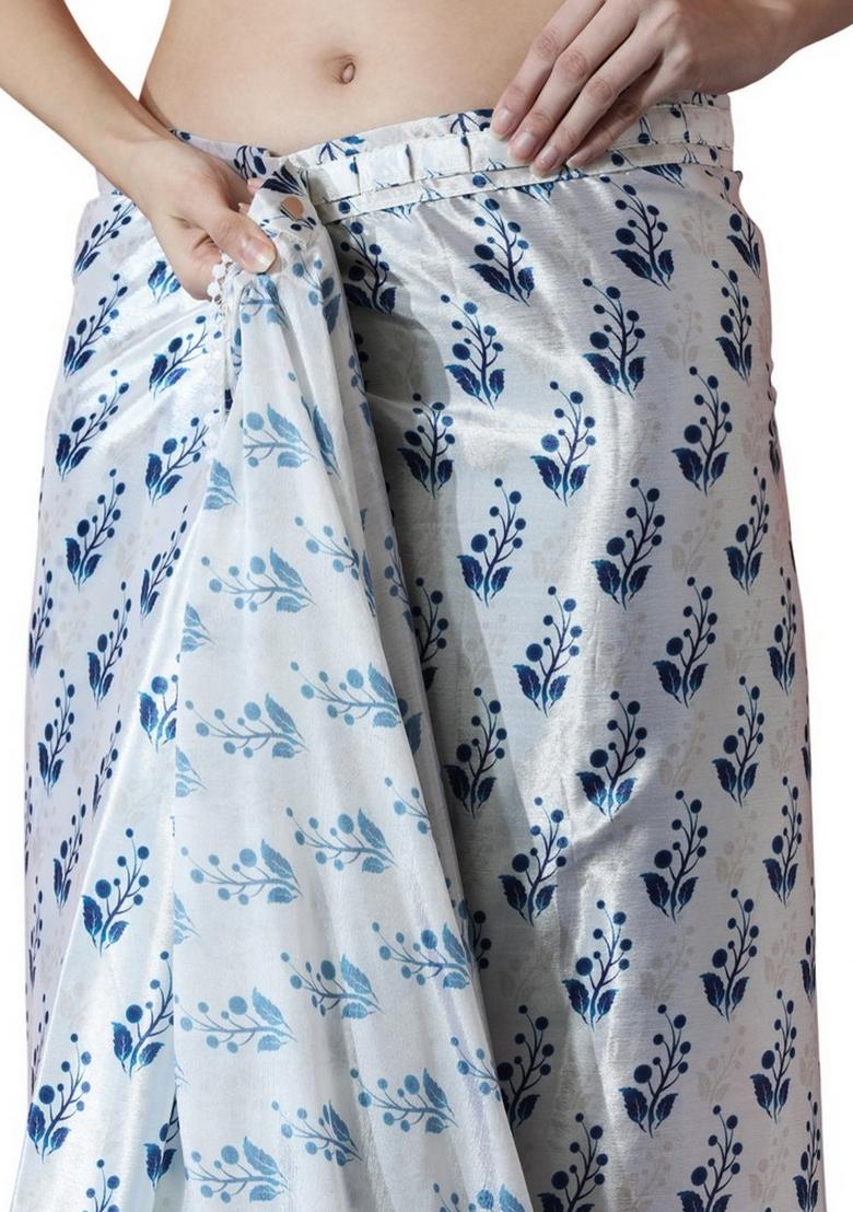 White Abstract Print Art Silk Saree Set