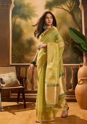 Green Zari Woven Organza Saree Set