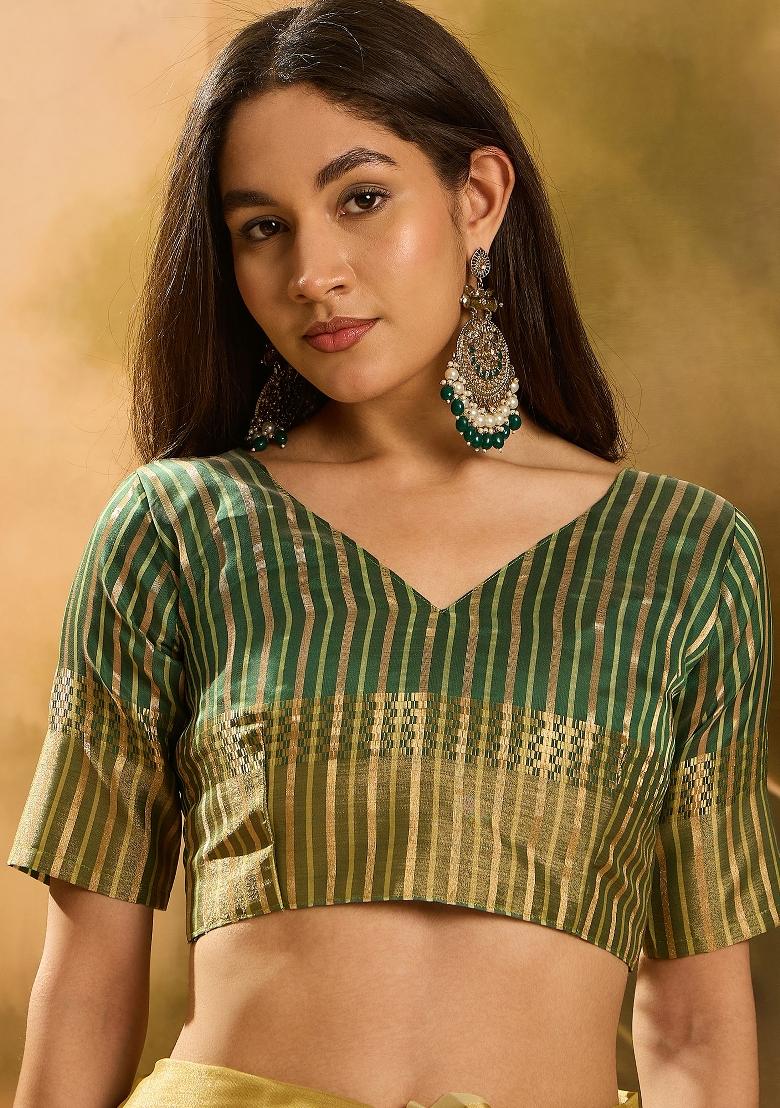 Green Zari Woven Organza Saree Set