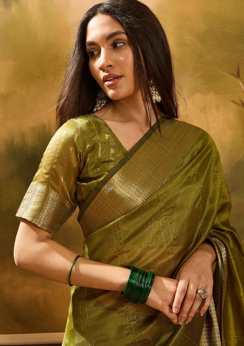 Green Zari Woven Organza Saree Set