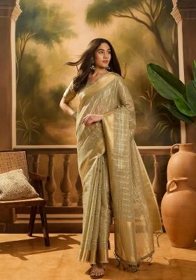 Green Zari Woven Organza Saree Set