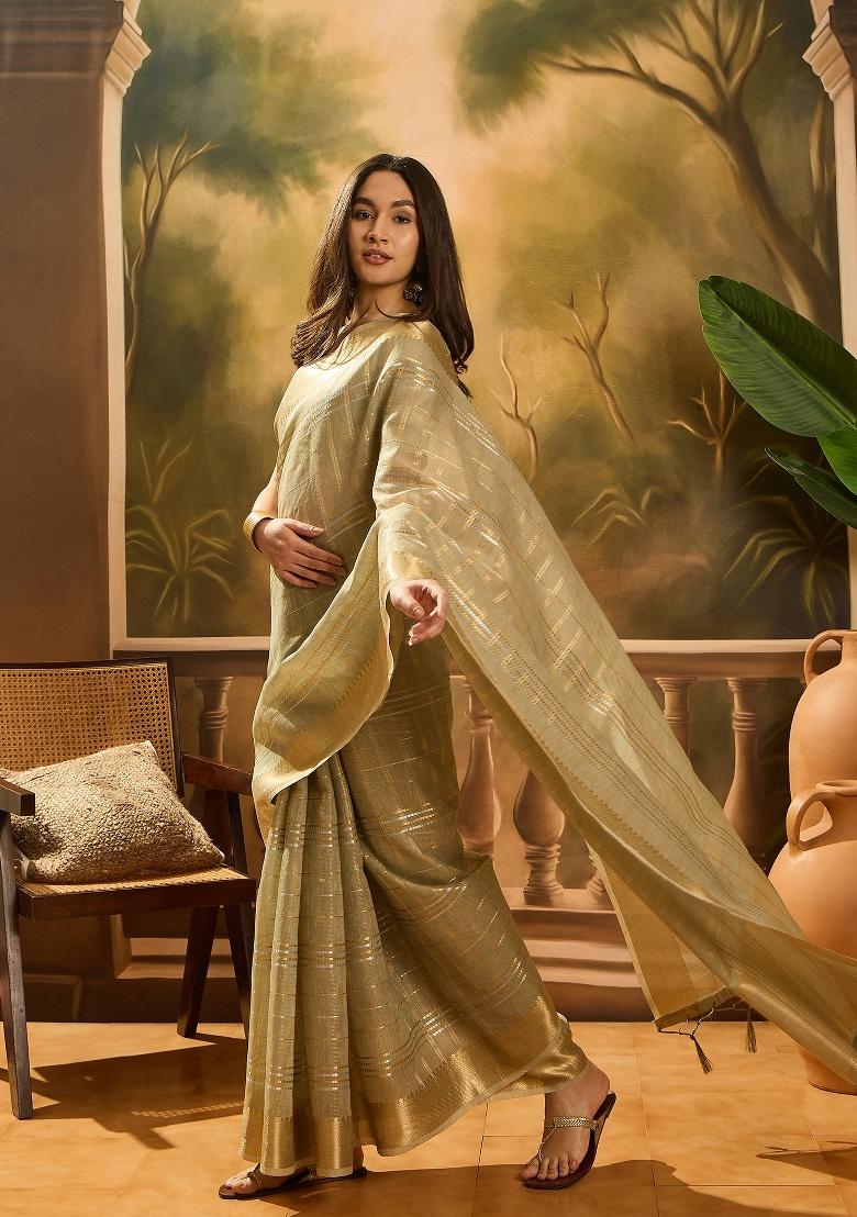 Green Zari Woven Organza Saree Set