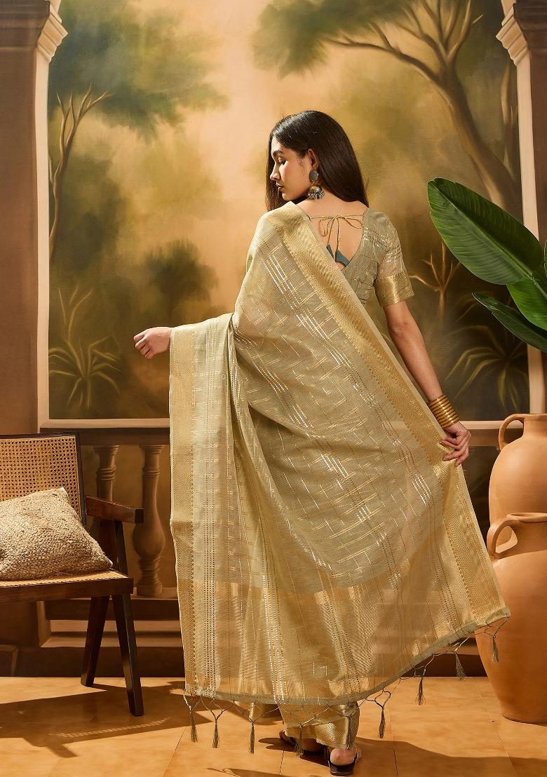Green Zari Woven Organza Saree Set