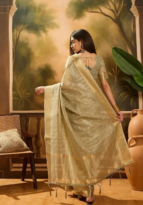 Green Zari Woven Organza Saree Set