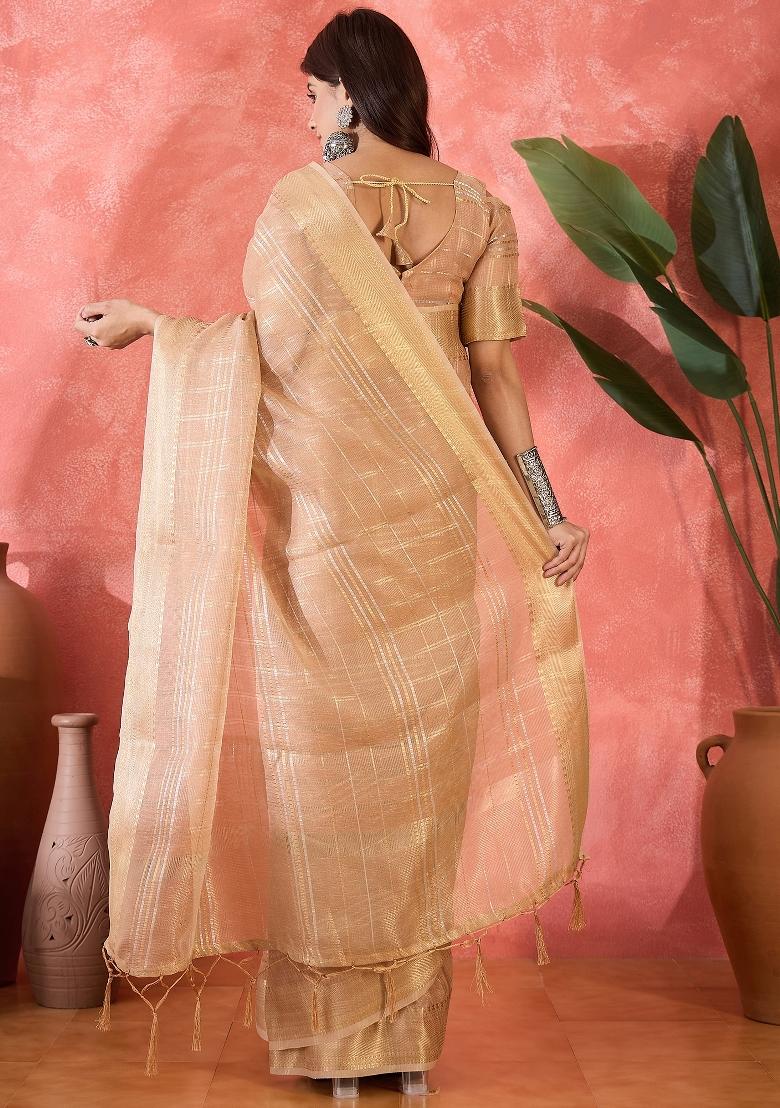 Pink Zari Woven Organza Saree Set