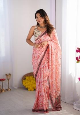 Multicolor Abstract Print Art Silk Saree Set