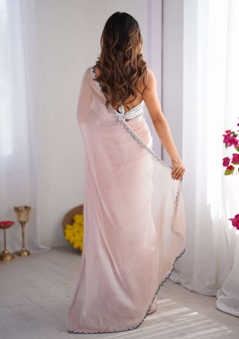 Silver Abstract Print Art Silk Saree Set - Indya