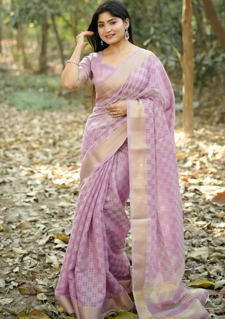 Purple Zari Woven Silk Blend Saree Set for Diwali | Wedding & Festive Wear - Indya