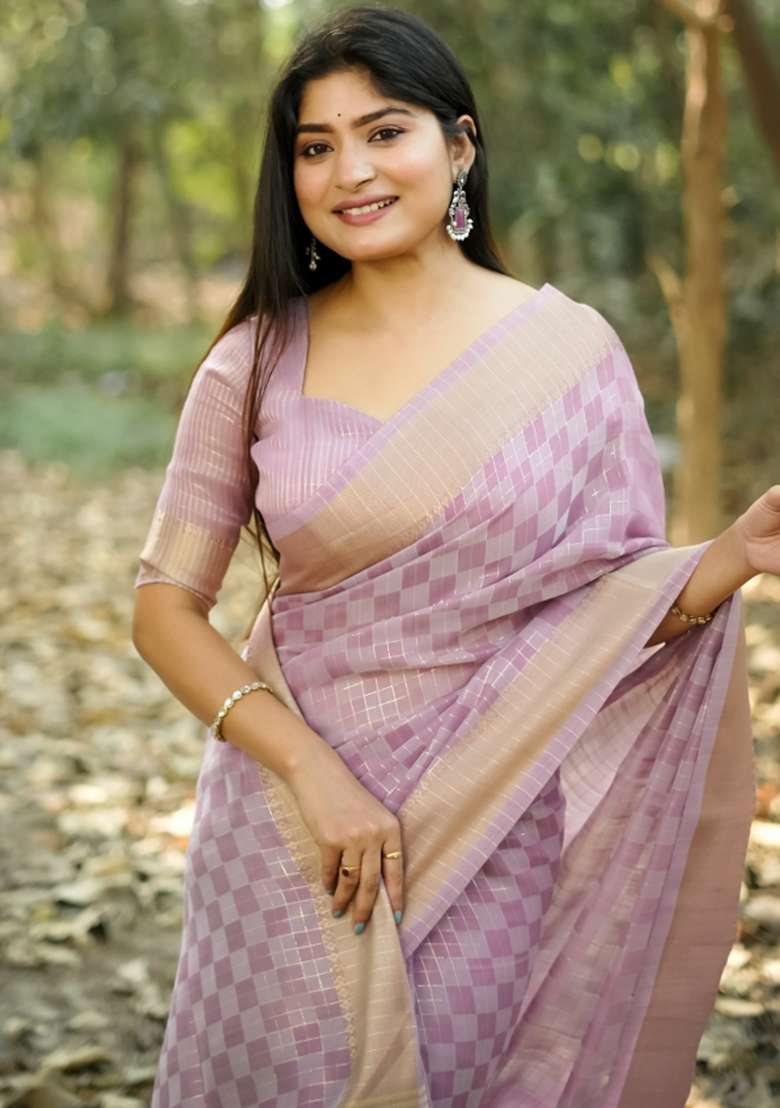 Purple Zari Woven Silk Blend Saree Set for Diwali | Wedding & Festive Wear - Indya