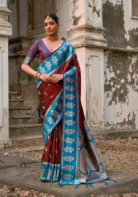 Blue Zari Woven Silk Blend Saree Set