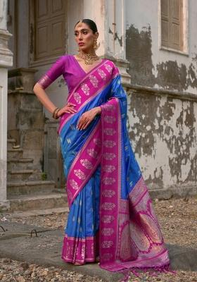 Pink Zari Woven Silk Blend Saree Set