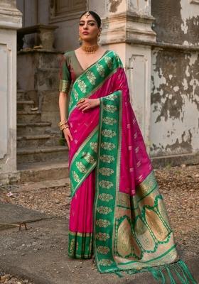 Green Zari Woven Silk Blend Saree Set