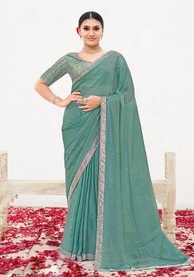 Sea Green Resham Work Satin Saree Set