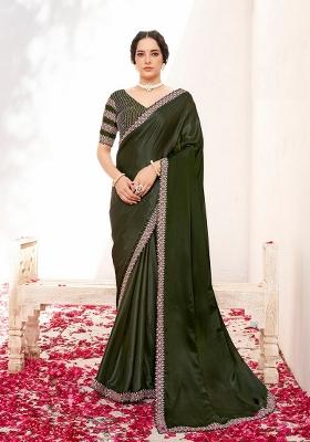 Green Resham Work Crepe Saree Set