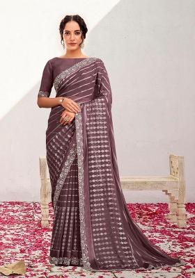 Lavender Resham Work Georgette Saree Set