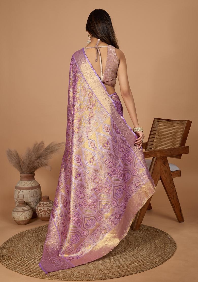 Pink Resham Work Silk Blend Saree Set