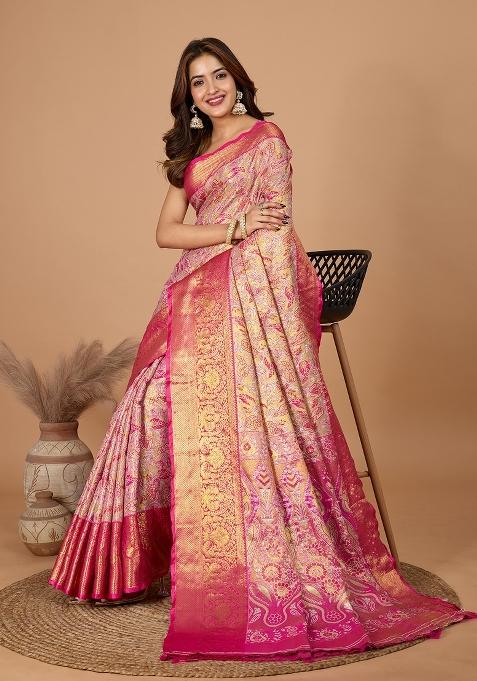 Red Resham Work Silk Blend Saree Set