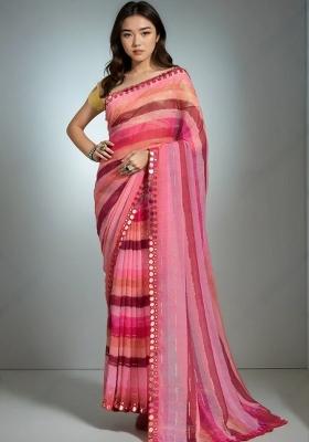 Pink Leheriya Print Chiffon Saree Set