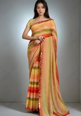 Red Leheriya Print Chiffon Saree Set