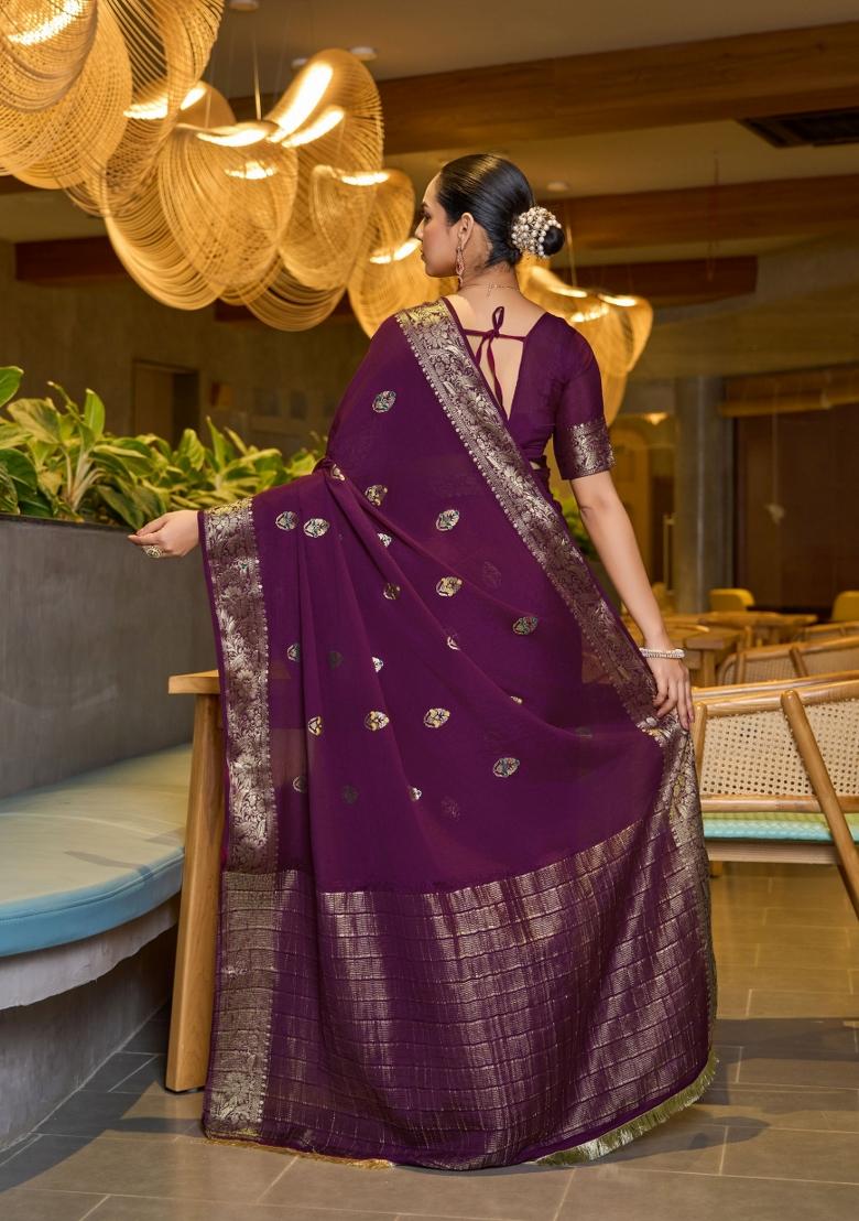 Maroon Zari Woven Art Silk Saree Set