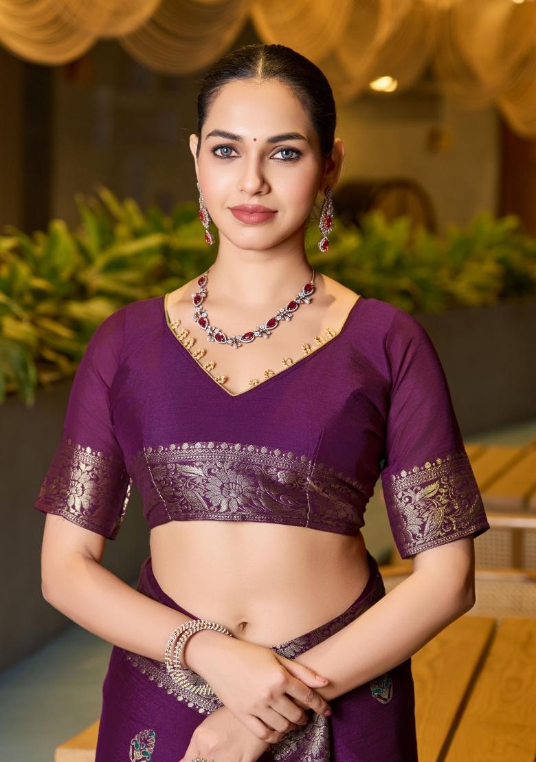 Maroon Zari Woven Art Silk Saree Set