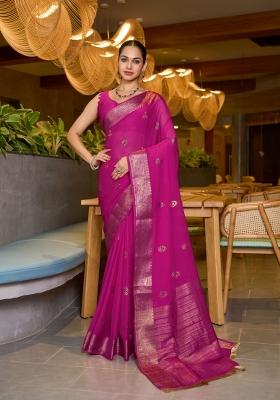 Pink Zari Woven Art Silk Saree Set