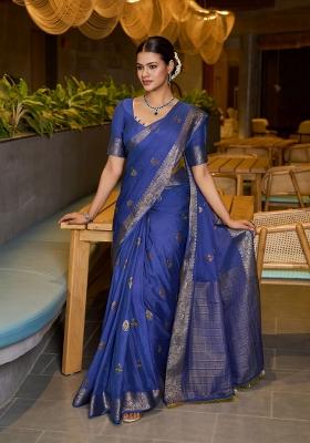 Blue Zari Woven Art Silk Saree Set