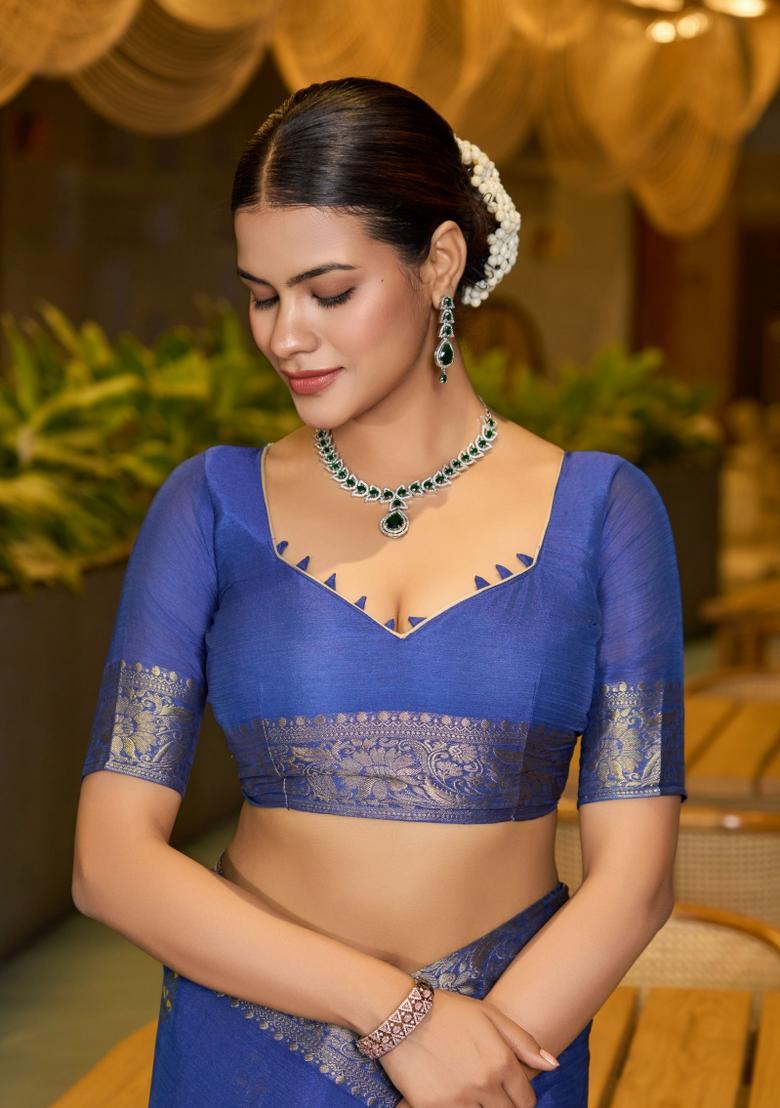 Blue Zari Woven Art Silk Saree Set