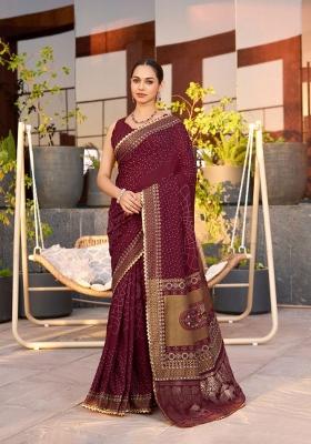 Maroon Abstract Print Cotton Blend Saree Set