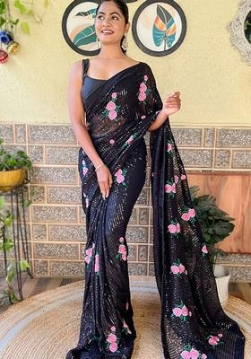 Black Sequin Embroidered Georgette Saree Set