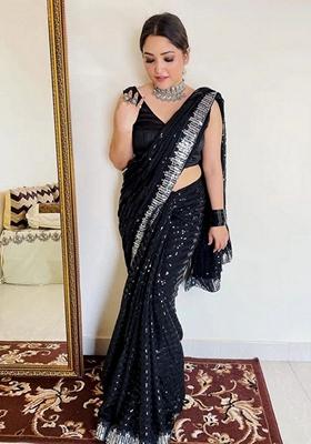 Black Sequin Embroidered Georgette Saree Set