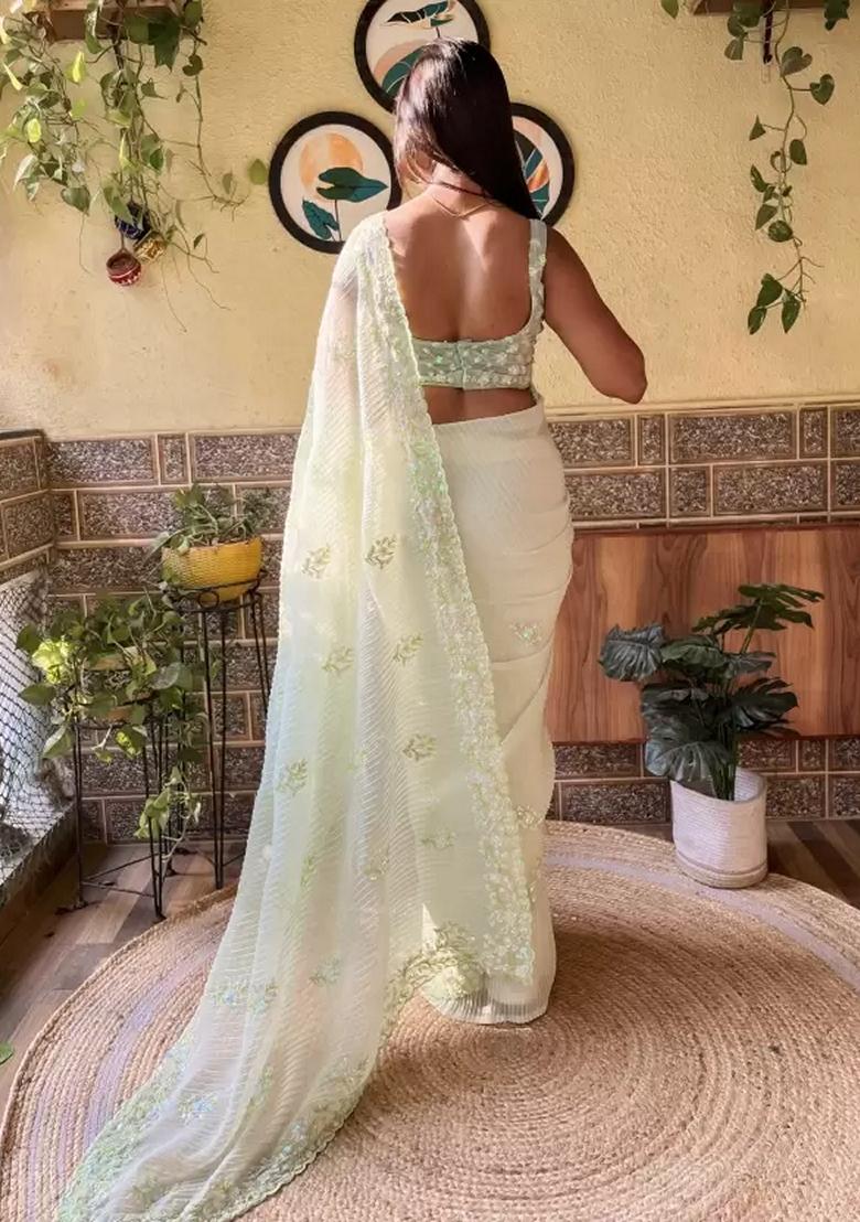 Pista Green Sequin Embroidered Georgette Saree Set