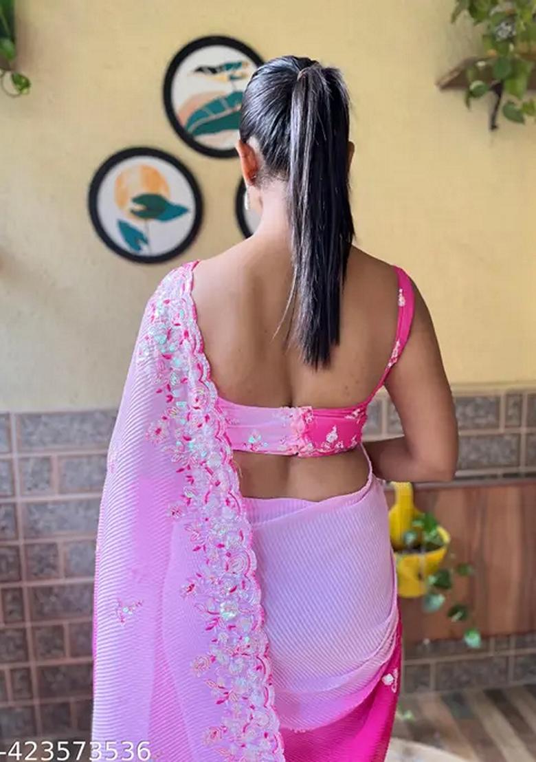 Baby Pink Sequin Embroidered Georgette Saree Set