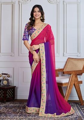 Purple Padding Colored Georgette Saree Set
