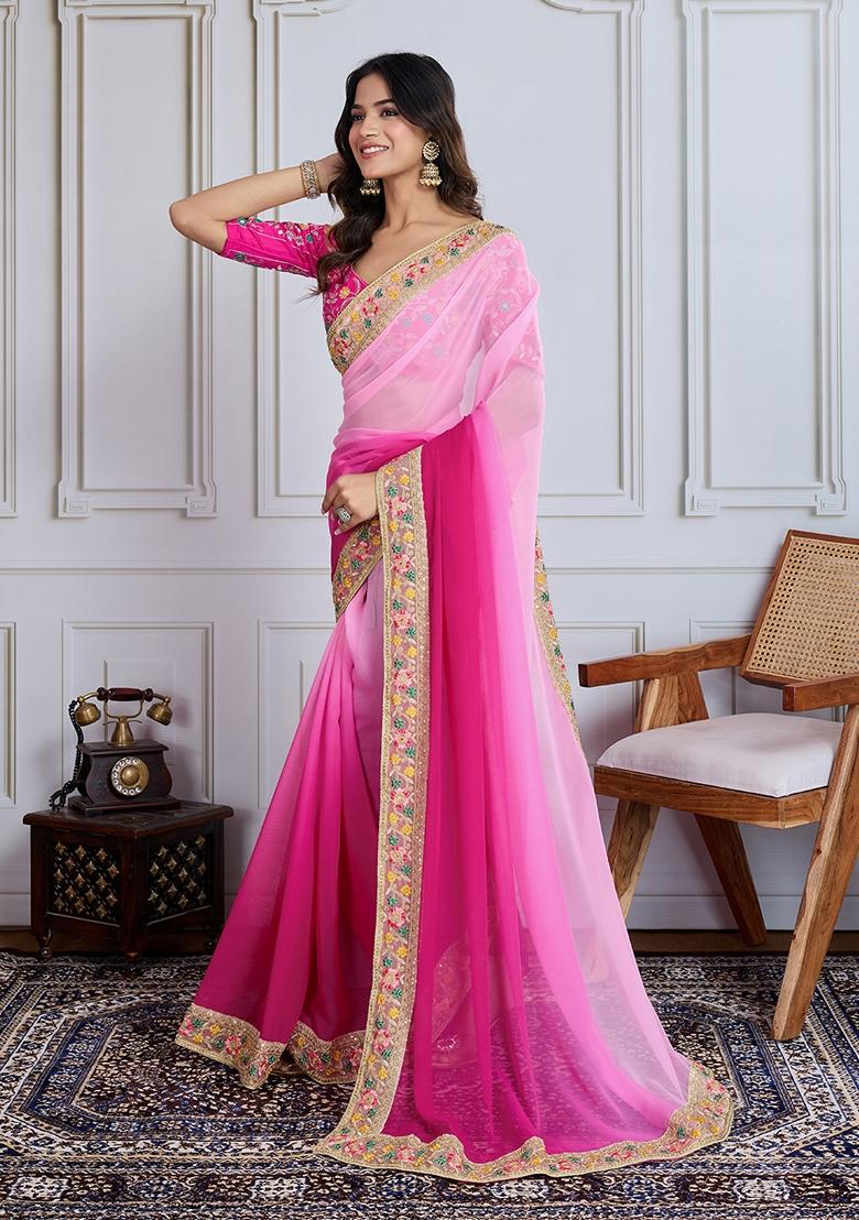 Rani Pink Padding Colored Georgette Saree Set