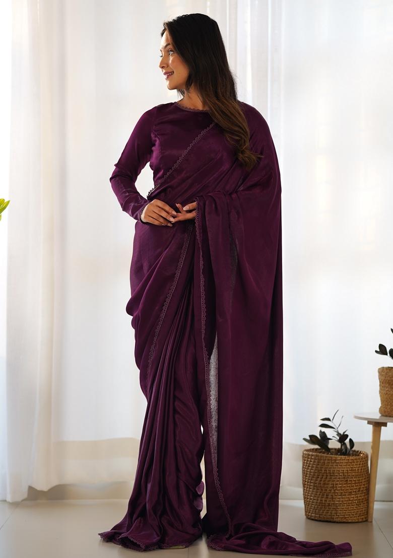 Maroon Embroidered Velvet Saree Set
