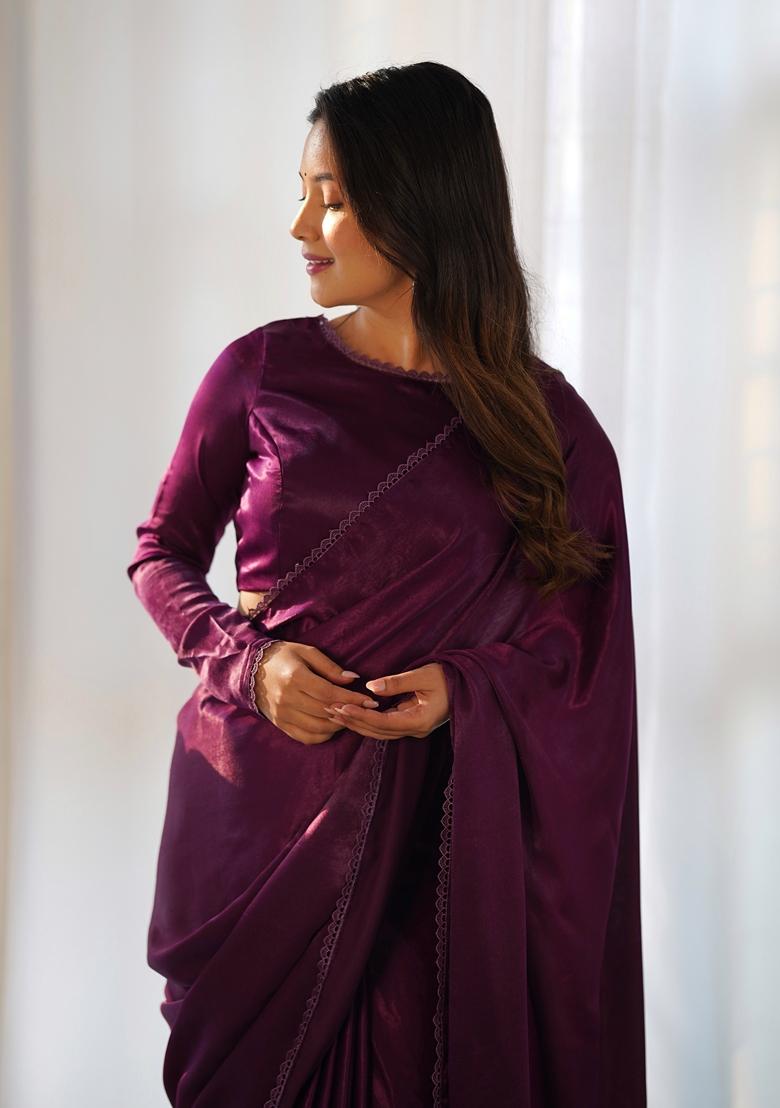 Maroon Embroidered Velvet Saree Set