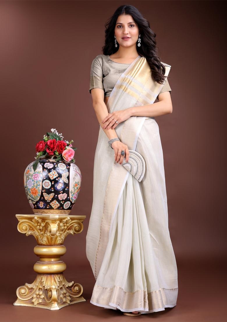 Grey Zari Weaving Cotton Saree  Set