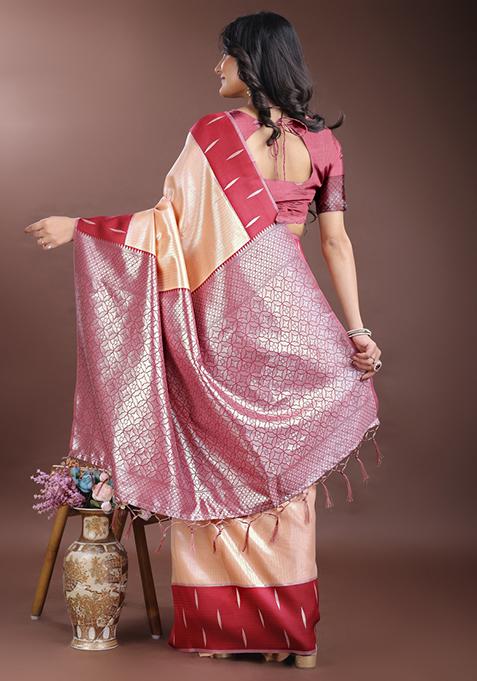 Red Woven Zari Work Silk Saree Set
