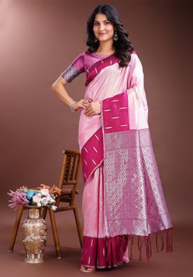 Magenta Woven Zari Work Silk Saree  Set