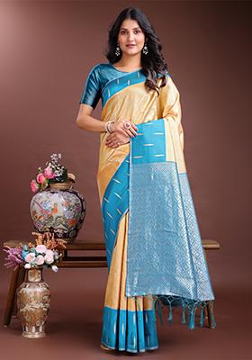 Sea Green Woven Zari Work Silk Saree  Set